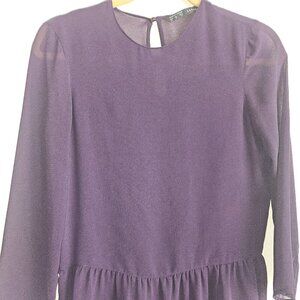 ZARA Baby Doll Gawzy Whimsigoth Fairy Purple Sheer Shirt Peplum Long Sleeve XS